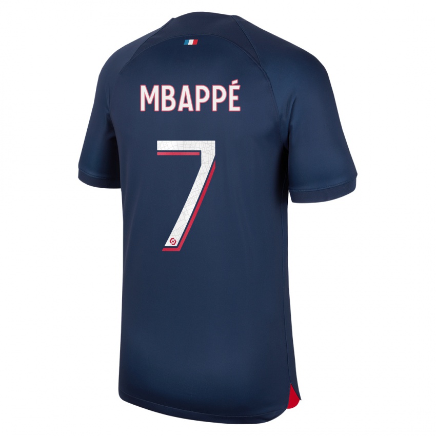 Mænd Kylian Mbappe #7 Blå Rød Hjemmebane Spillertrøjer 2023/24 Trøje T-Shirt
