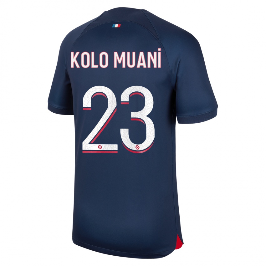 Mænd Randal Kolo Muani #23 Blå Rød Hjemmebane Spillertrøjer 2023/24 Trøje T-Shirt
