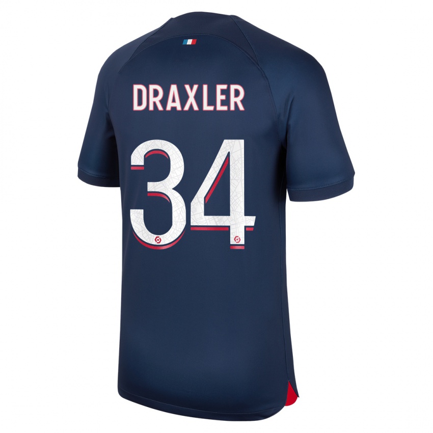 Mænd Julian Draxler #34 Blå Rød Hjemmebane Spillertrøjer 2023/24 Trøje T-Shirt