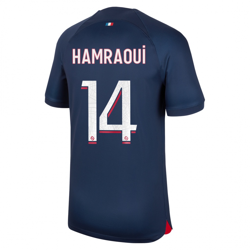 Mænd Kheira Hamraoui #14 Blå Rød Hjemmebane Spillertrøjer 2023/24 Trøje T-Shirt