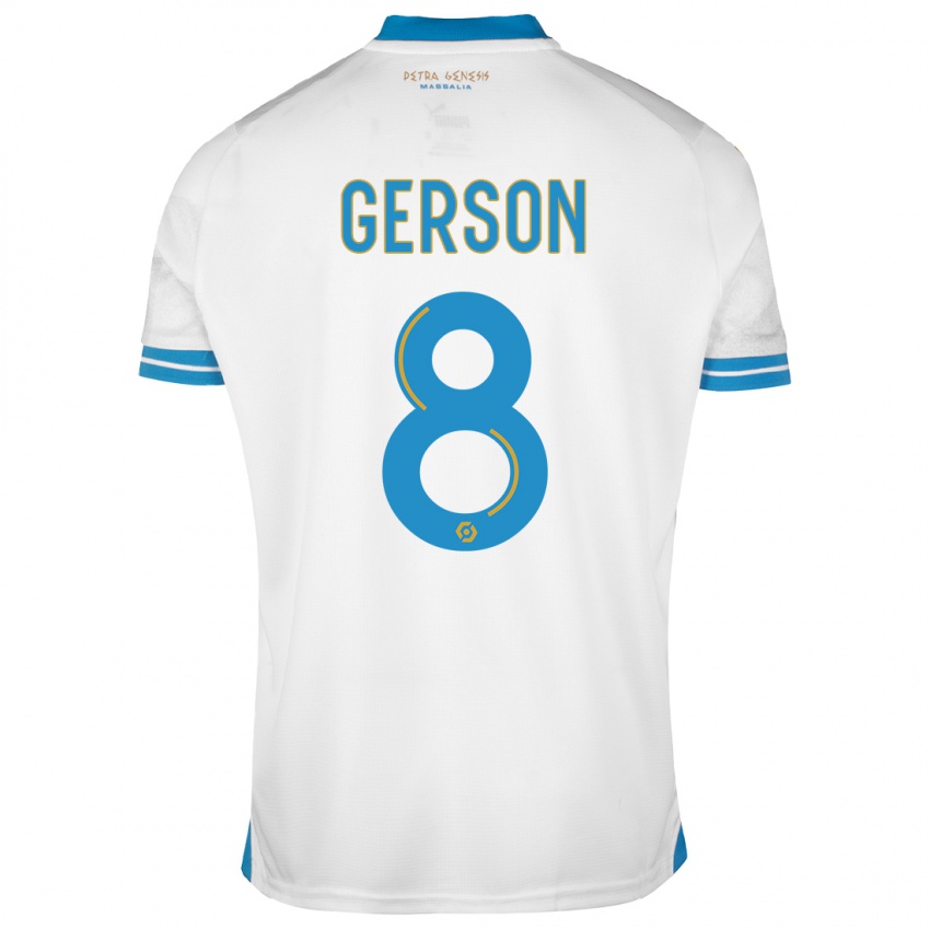 Mænd Gerson #8 Hvid Hjemmebane Spillertrøjer 2023/24 Trøje T-Shirt