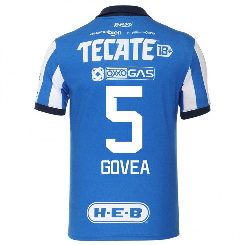 Mænd Omar Govea #5 Blå Hvid Hjemmebane Spillertrøjer 2023/24 Trøje T-Shirt