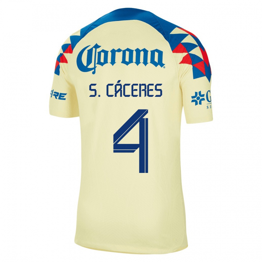 Mænd Sebastian Caceres #4 Gul Hjemmebane Spillertrøjer 2023/24 Trøje T-Shirt