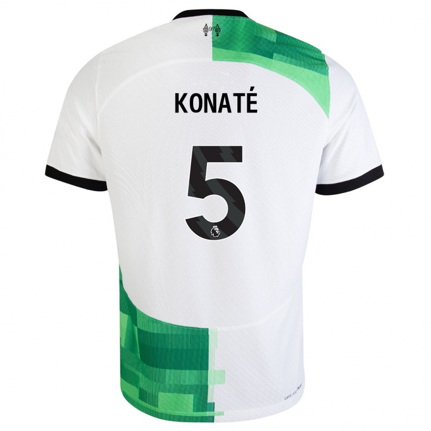 Mænd Ibrahima Konate #5 Hvid Grøn Udebane Spillertrøjer 2023/24 Trøje T-Shirt