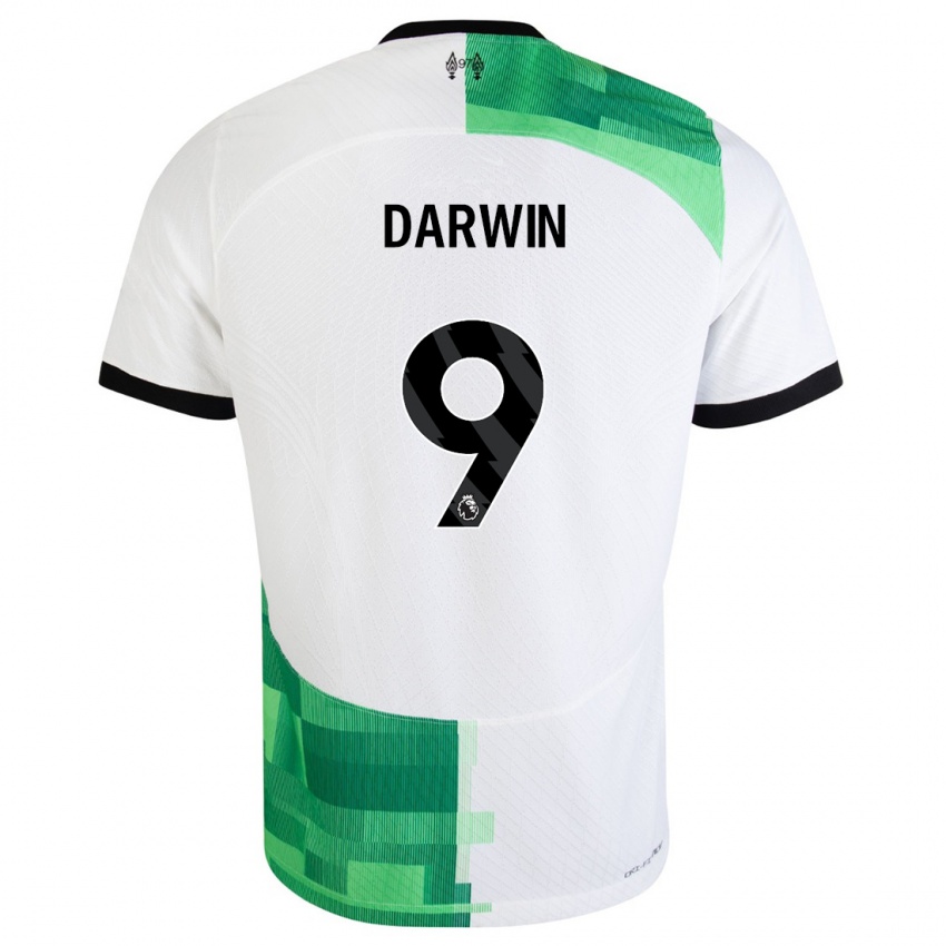 Mænd Darwin Nunez #9 Hvid Grøn Udebane Spillertrøjer 2023/24 Trøje T-Shirt