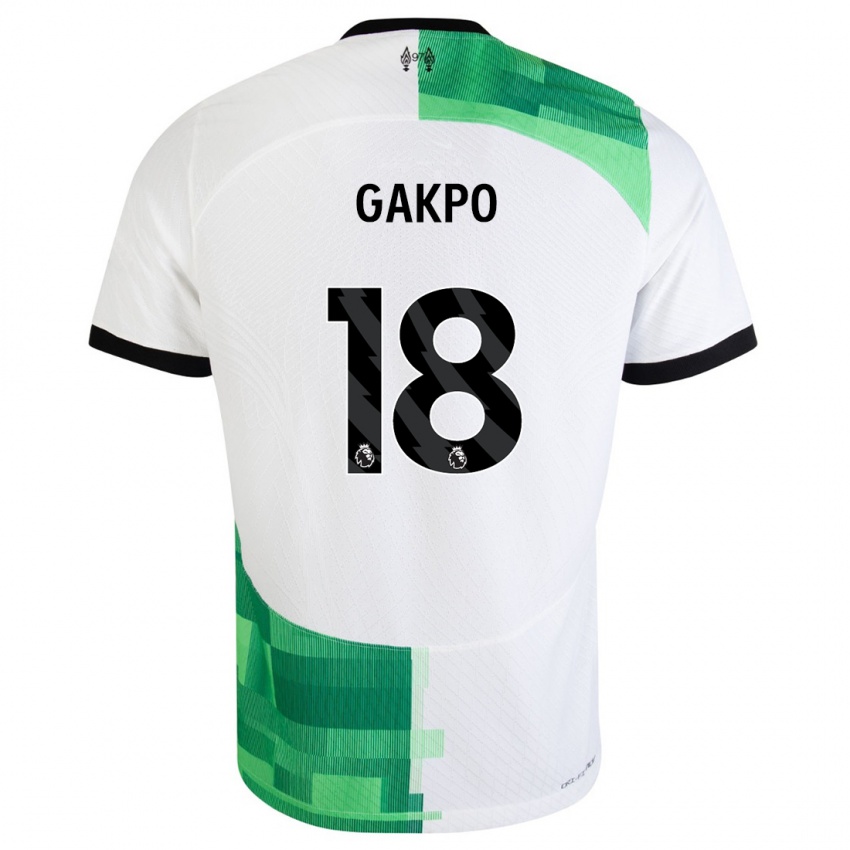 Mænd Cody Gakpo #18 Hvid Grøn Udebane Spillertrøjer 2023/24 Trøje T-Shirt