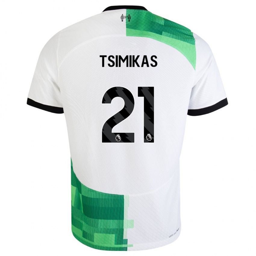 Mænd Konstantinos Tsimikas #21 Hvid Grøn Udebane Spillertrøjer 2023/24 Trøje T-Shirt