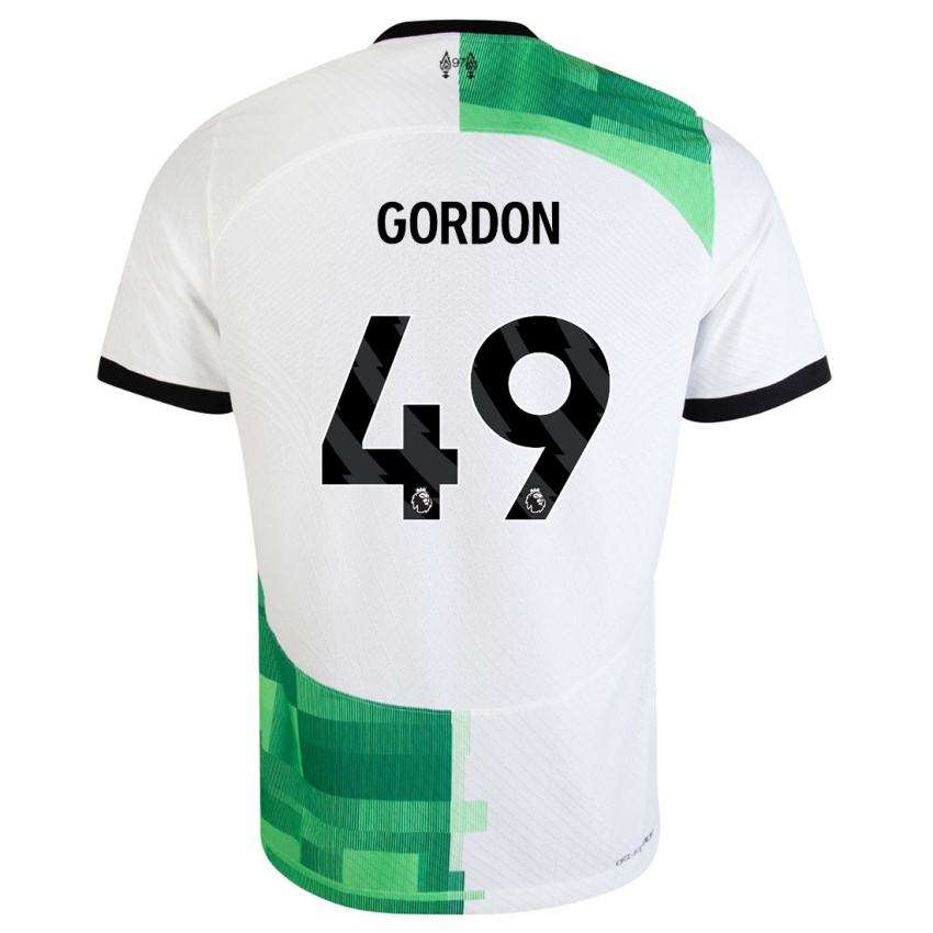 Mænd Kaide Gordon #49 Hvid Grøn Udebane Spillertrøjer 2023/24 Trøje T-Shirt