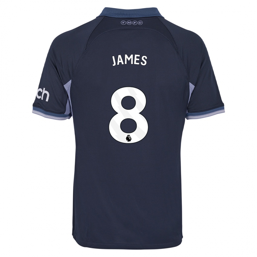 Mænd Angharad James #8 Mørkeblå Udebane Spillertrøjer 2023/24 Trøje T-Shirt