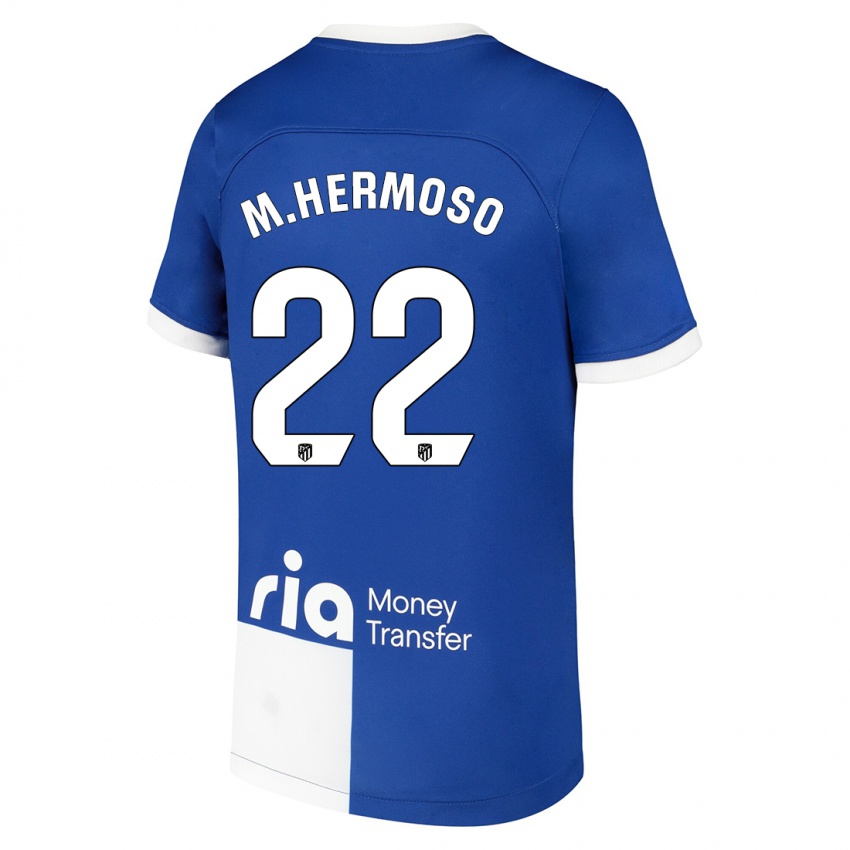 Mænd Mario Hermoso #22 Blå Hvid Udebane Spillertrøjer 2023/24 Trøje T-Shirt
