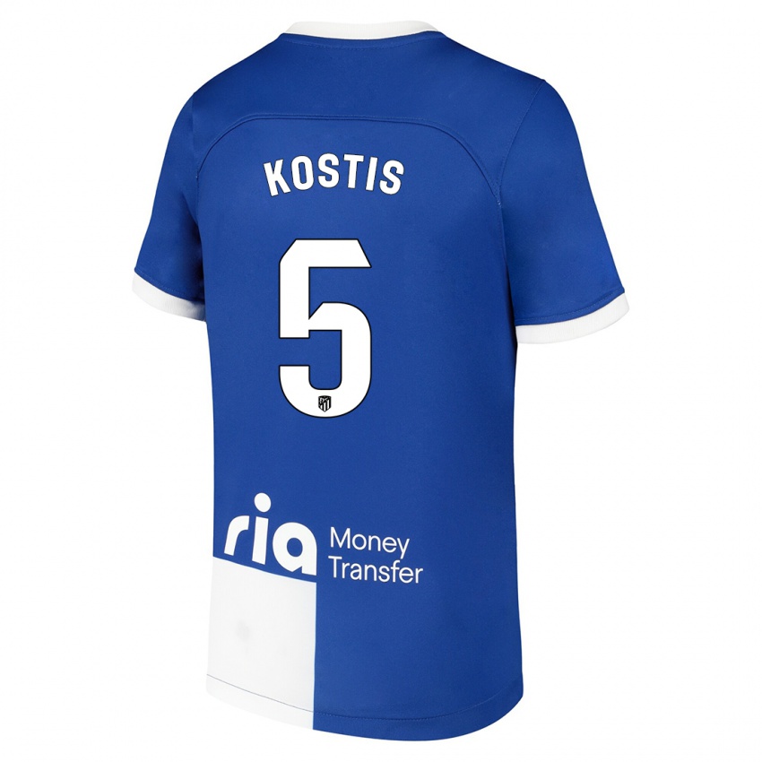 Mænd Ilias Kostis #5 Blå Hvid Udebane Spillertrøjer 2023/24 Trøje T-Shirt