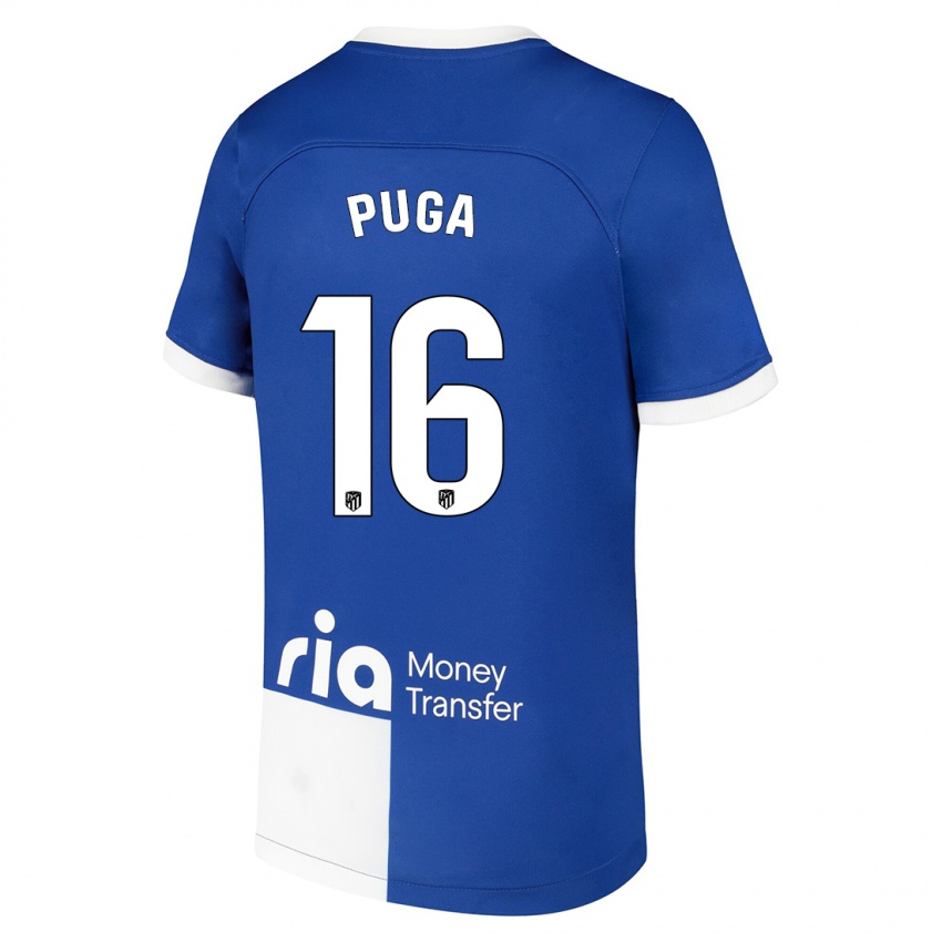 Mænd Carlos Puga #16 Blå Hvid Udebane Spillertrøjer 2023/24 Trøje T-Shirt
