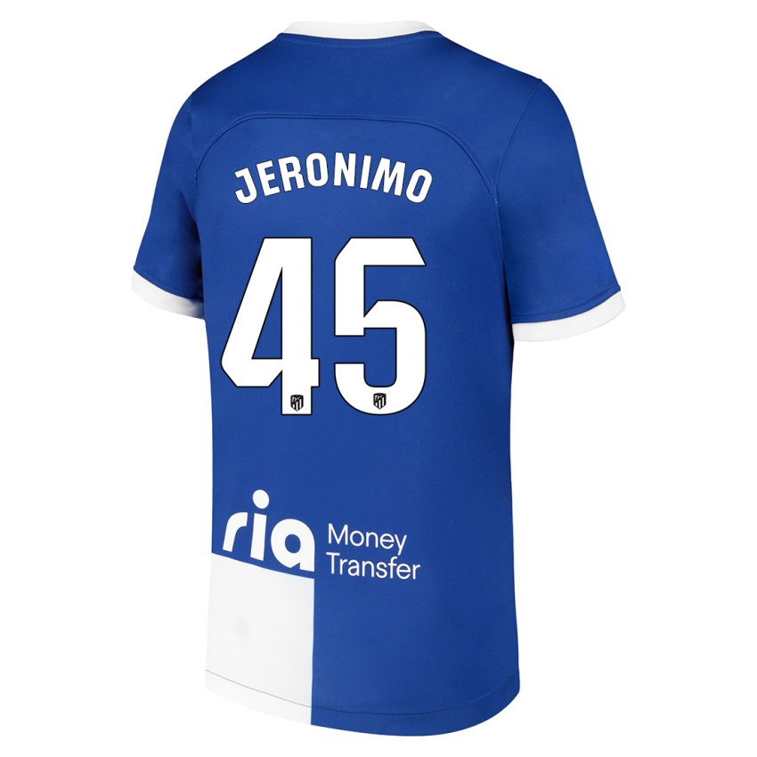 Mænd Isaiah Jeronimo #45 Blå Hvid Udebane Spillertrøjer 2023/24 Trøje T-Shirt