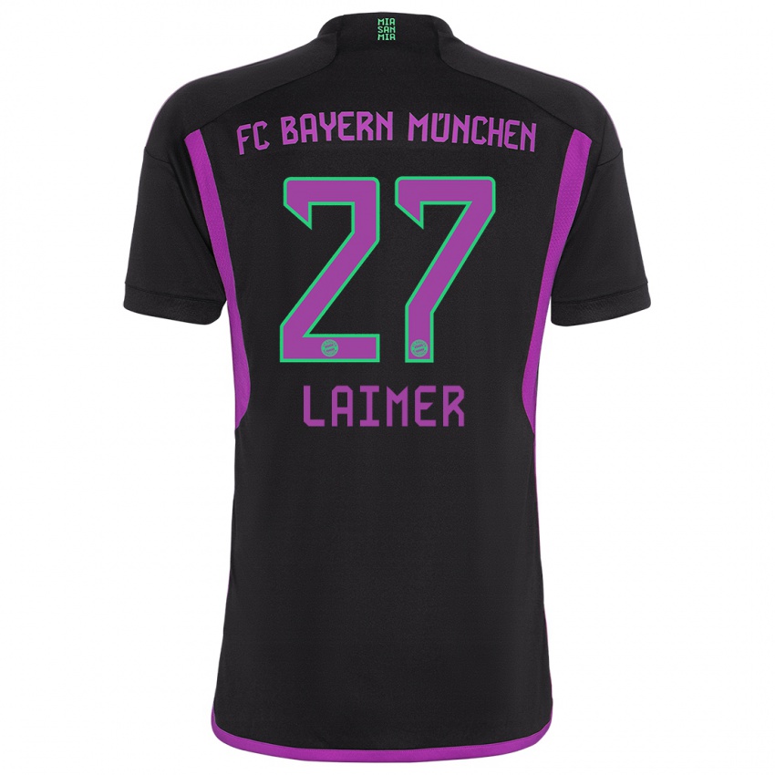 Mænd Konrad Laimer #27 Sort Udebane Spillertrøjer 2023/24 Trøje T-Shirt