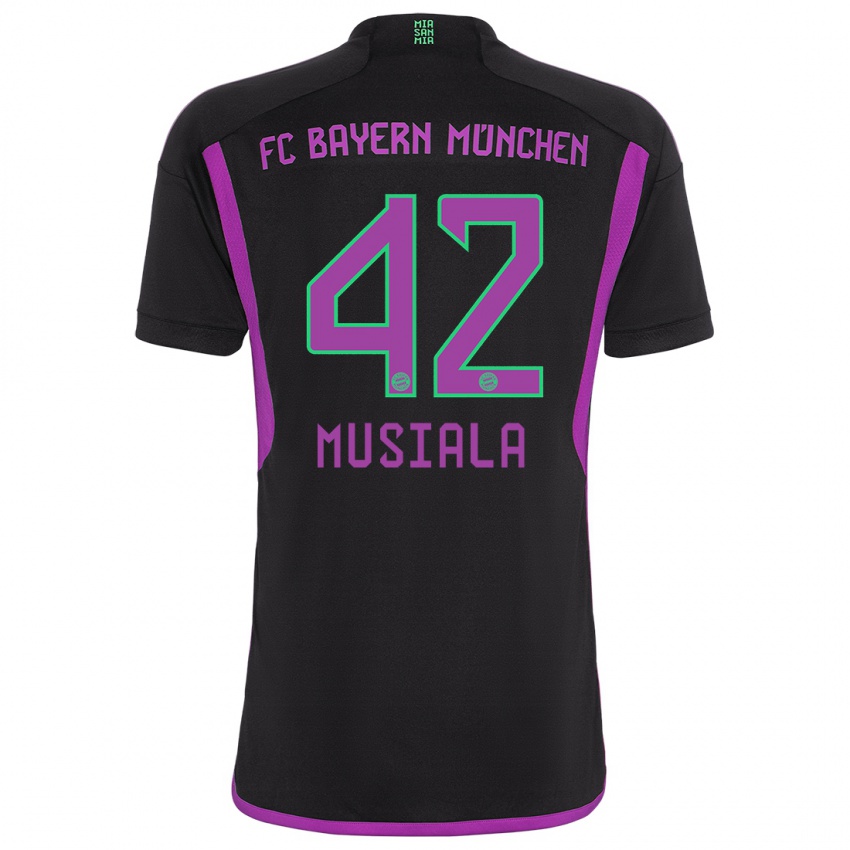Mænd Jamal Musiala #42 Sort Udebane Spillertrøjer 2023/24 Trøje T-Shirt