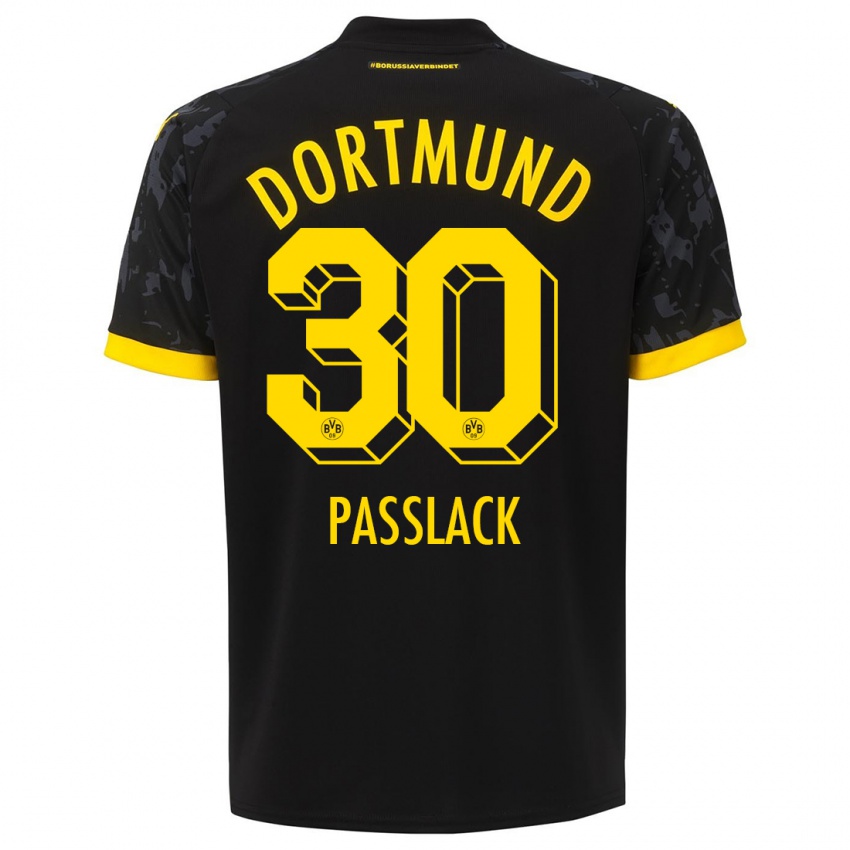 Mænd Felix Passlack #30 Sort Udebane Spillertrøjer 2023/24 Trøje T-Shirt