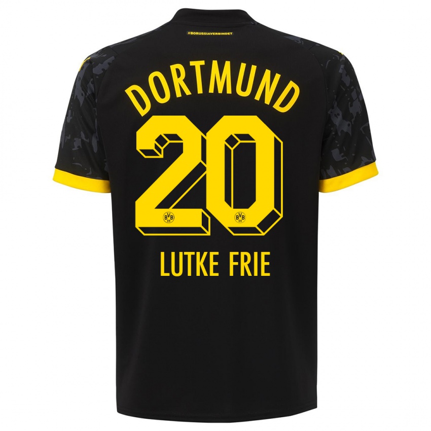 Mænd Dennis Lutke-Frie #20 Sort Udebane Spillertrøjer 2023/24 Trøje T-Shirt