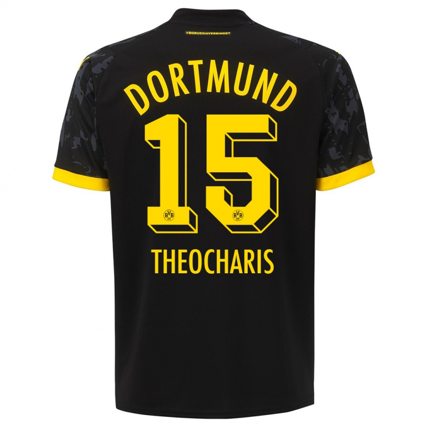 Mænd Elefterios Theocharis #15 Sort Udebane Spillertrøjer 2023/24 Trøje T-Shirt