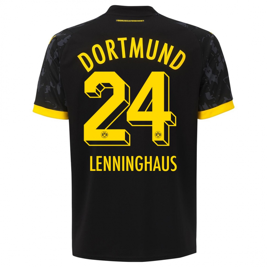 Mænd Mika Lenninghaus #24 Sort Udebane Spillertrøjer 2023/24 Trøje T-Shirt