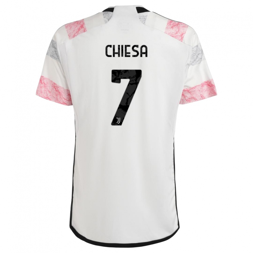 Mænd Federico Chiesa #7 Hvid Pink Udebane Spillertrøjer 2023/24 Trøje T-Shirt