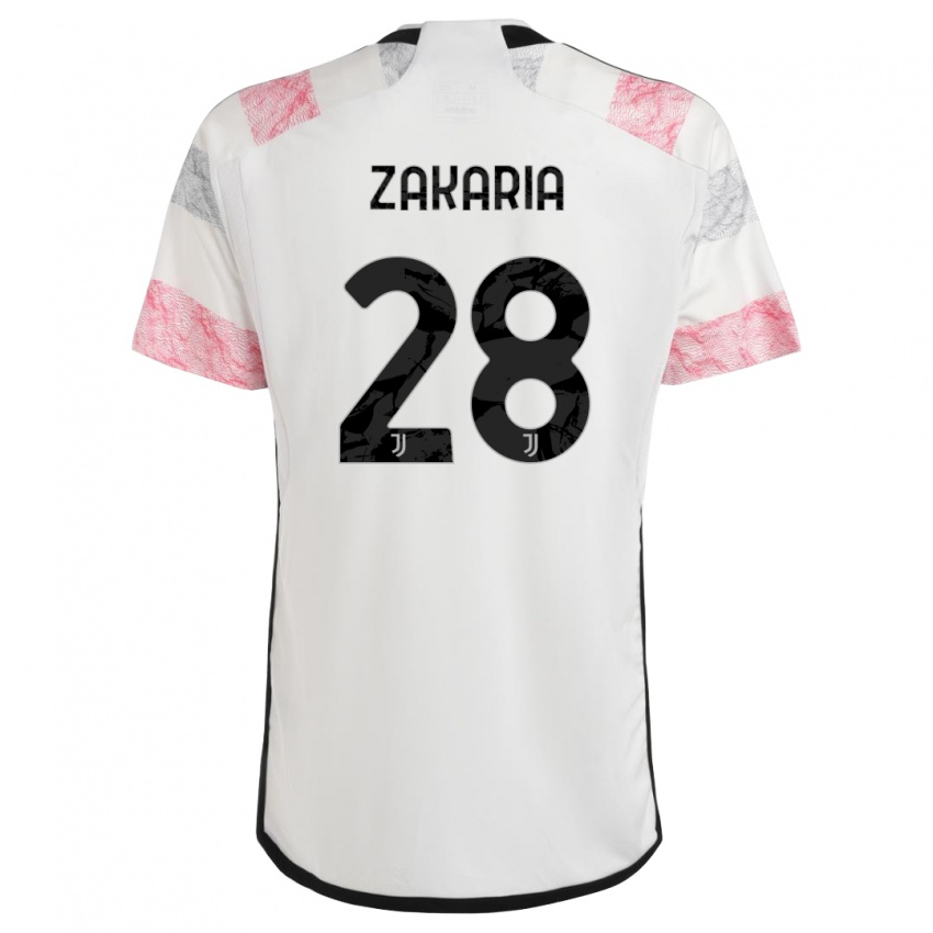 Mænd Denis Zakaria #28 Hvid Pink Udebane Spillertrøjer 2023/24 Trøje T-Shirt