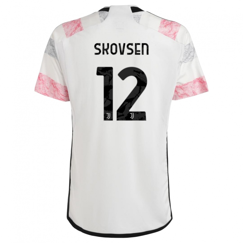 Mænd Matilde Lundorf Skovsen #12 Hvid Pink Udebane Spillertrøjer 2023/24 Trøje T-Shirt