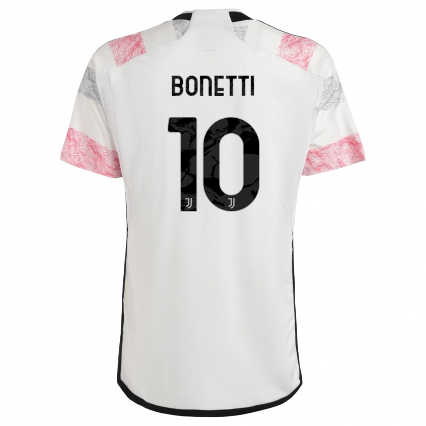 Mænd Andrea Bonetti #10 Hvid Pink Udebane Spillertrøjer 2023/24 Trøje T-Shirt
