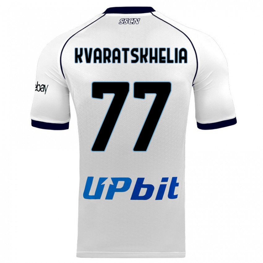 Mænd Khvicha Kvaratskhelia #77 Hvid Udebane Spillertrøjer 2023/24 Trøje T-Shirt