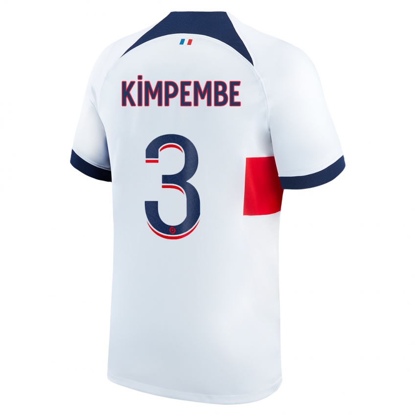 Mænd Presnel Kimpembe #3 Hvid Udebane Spillertrøjer 2023/24 Trøje T-Shirt