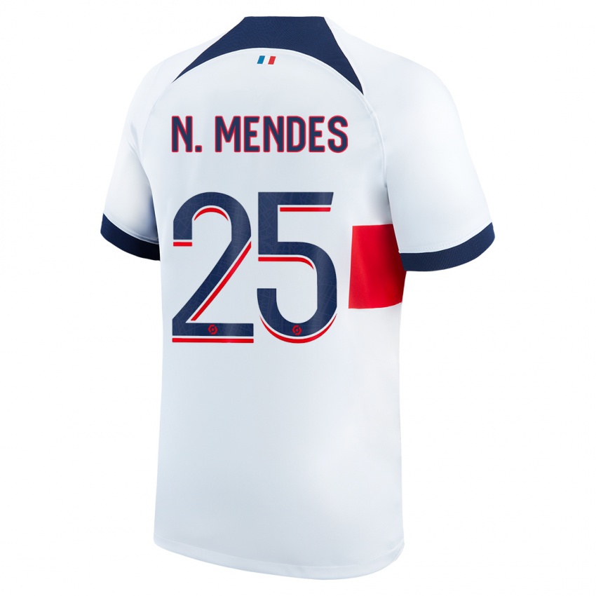 Mænd Nuno Mendes #25 Hvid Udebane Spillertrøjer 2023/24 Trøje T-Shirt