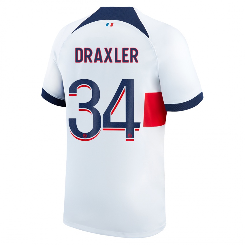Mænd Julian Draxler #34 Hvid Udebane Spillertrøjer 2023/24 Trøje T-Shirt