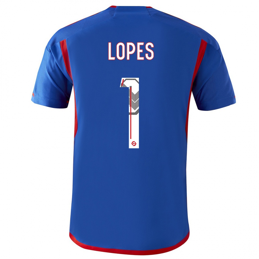 Mænd Anthony Lopes #1 Blå Rød Udebane Spillertrøjer 2023/24 Trøje T-Shirt