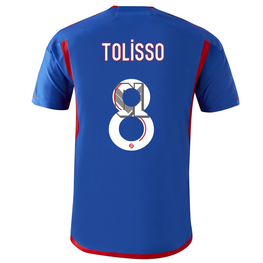 Mænd Corentin Tolisso #8 Blå Rød Udebane Spillertrøjer 2023/24 Trøje T-Shirt