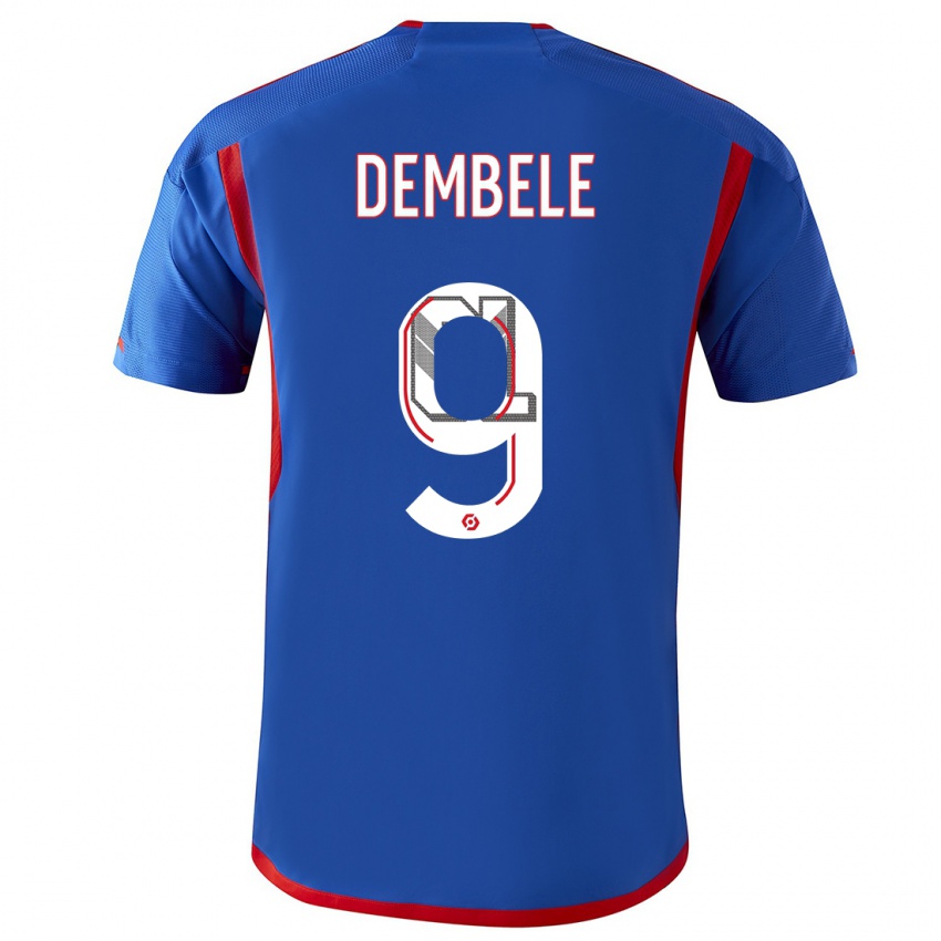 Mænd Moussa Dembele #9 Blå Rød Udebane Spillertrøjer 2023/24 Trøje T-Shirt