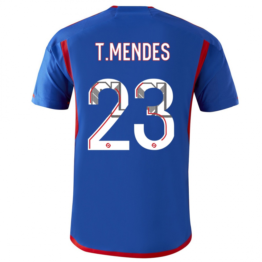 Mænd Thiago Mendes #23 Blå Rød Udebane Spillertrøjer 2023/24 Trøje T-Shirt