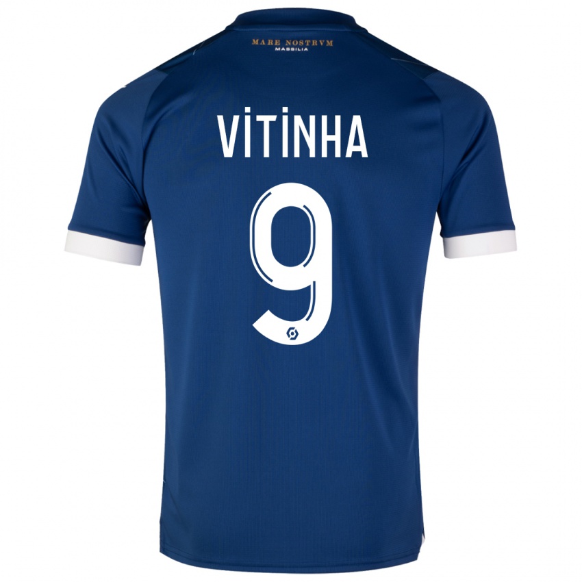 Mænd Vitinha #9 Mørkeblå Udebane Spillertrøjer 2023/24 Trøje T-Shirt