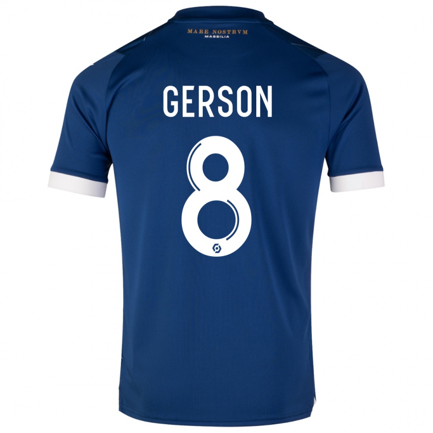 Mænd Gerson #8 Mørkeblå Udebane Spillertrøjer 2023/24 Trøje T-Shirt