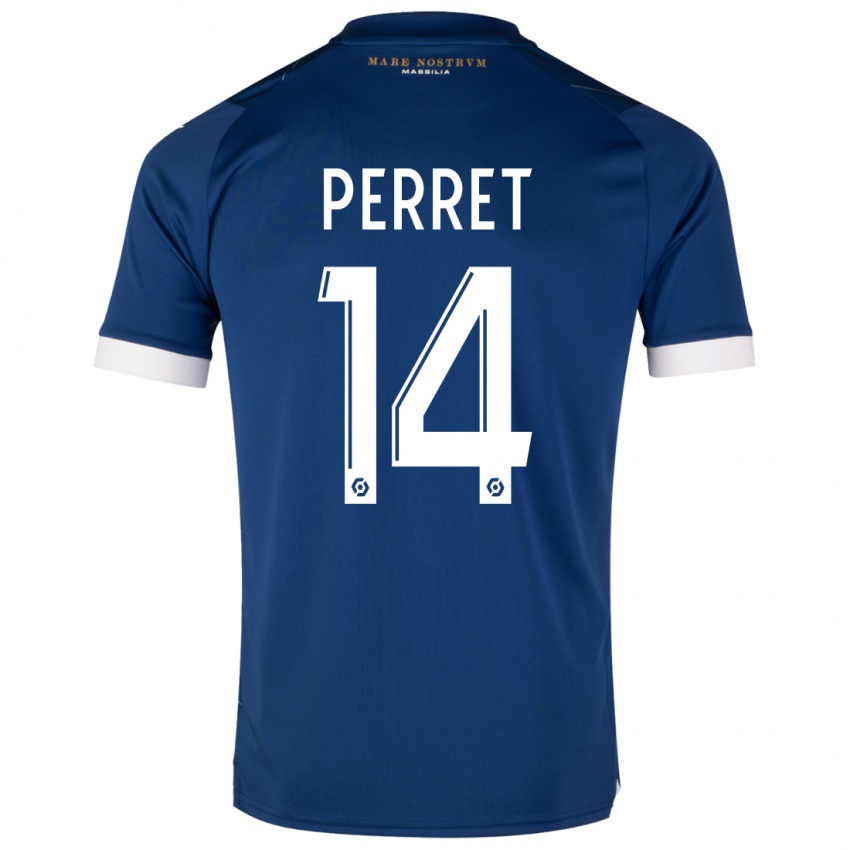 Mænd Jenny Perret #14 Mørkeblå Udebane Spillertrøjer 2023/24 Trøje T-Shirt
