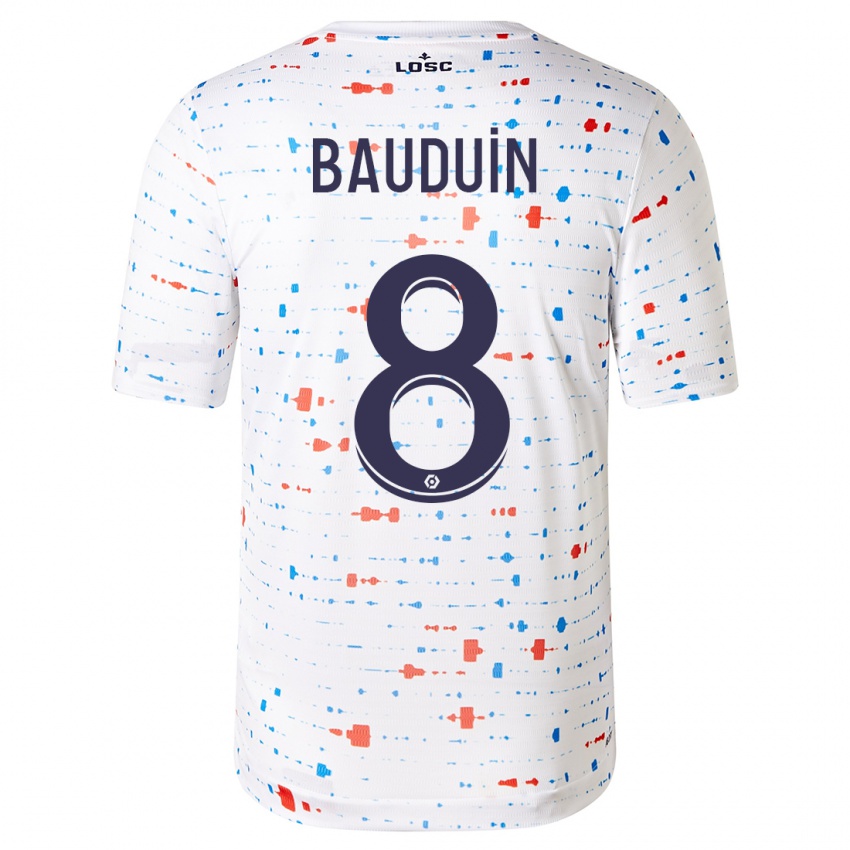 Mænd Justine Bauduin #8 Hvid Udebane Spillertrøjer 2023/24 Trøje T-Shirt