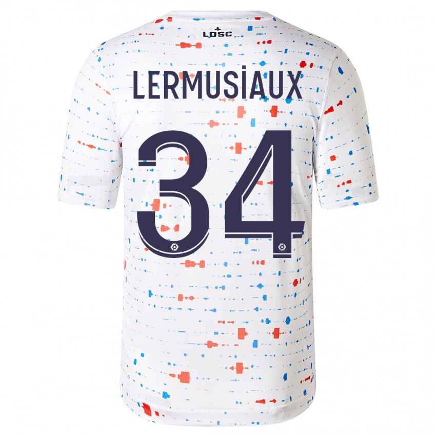 Mænd Chrystal Lermusiaux #34 Hvid Udebane Spillertrøjer 2023/24 Trøje T-Shirt