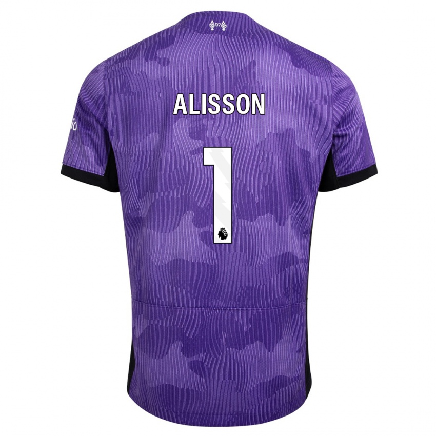 Mænd Alisson #1 Lilla Tredje Sæt Spillertrøjer 2023/24 Trøje T-Shirt