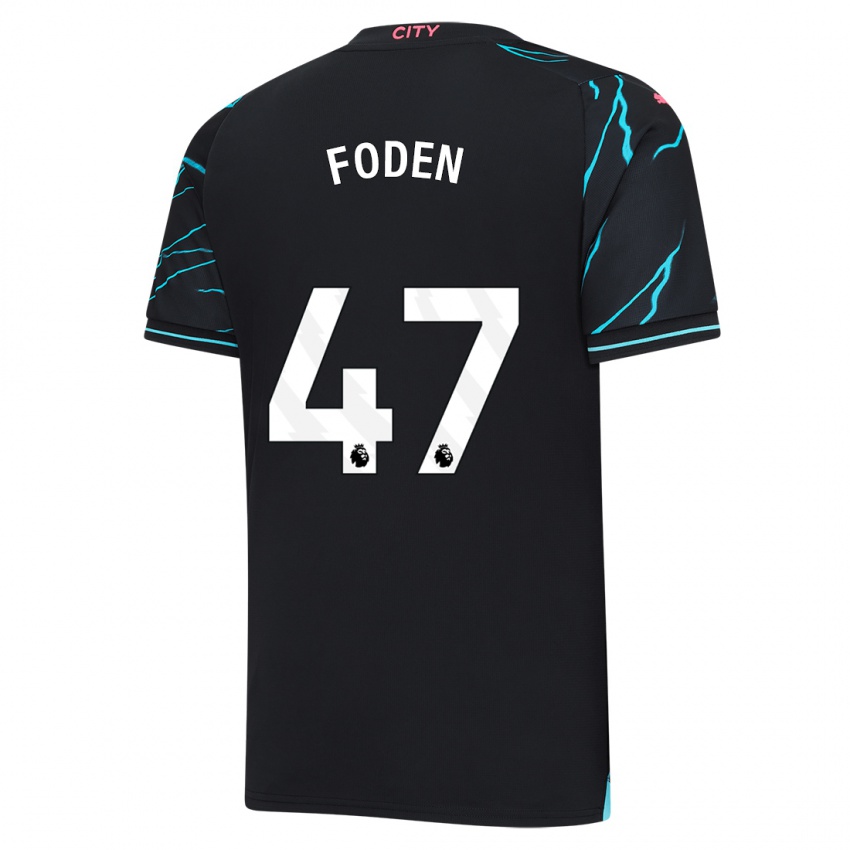 Mænd Phil Foden #47 Mørkeblå Tredje Sæt Spillertrøjer 2023/24 Trøje T-Shirt