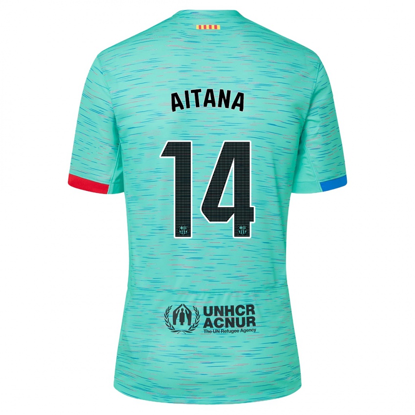 Mænd Aitana Bonmati #14 Lys Aqua Tredje Sæt Spillertrøjer 2023/24 Trøje T-Shirt