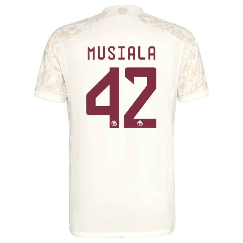 Mænd Jamal Musiala #42 Off White Tredje Sæt Spillertrøjer 2023/24 Trøje T-Shirt
