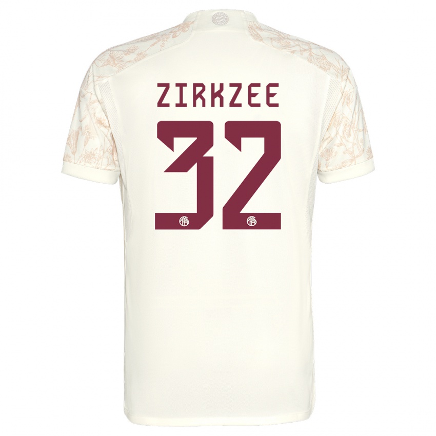 Mænd Joshua Zirkzee #32 Off White Tredje Sæt Spillertrøjer 2023/24 Trøje T-Shirt