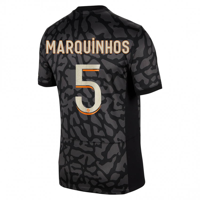 Mænd Marquinhos #5 Sort Tredje Sæt Spillertrøjer 2023/24 Trøje T-Shirt