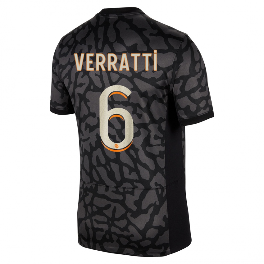 Mænd Marco Verratti #6 Sort Tredje Sæt Spillertrøjer 2023/24 Trøje T-Shirt