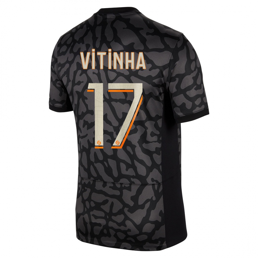 Mænd Vitinha #17 Sort Tredje Sæt Spillertrøjer 2023/24 Trøje T-Shirt