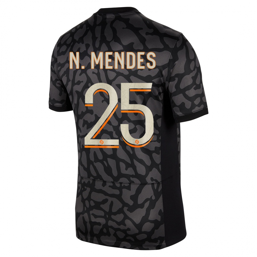 Mænd Nuno Mendes #25 Sort Tredje Sæt Spillertrøjer 2023/24 Trøje T-Shirt