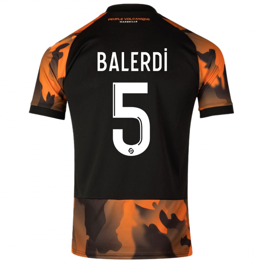 Mænd Leonardo Balerdi #5 Sort Orange Tredje Sæt Spillertrøjer 2023/24 Trøje T-Shirt